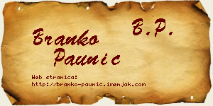 Branko Paunić vizit kartica